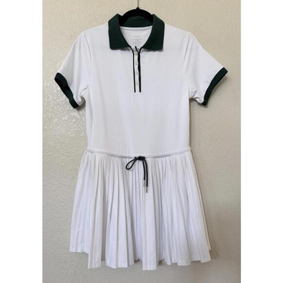 New Varley Paloma Short Sleeve Court Mini Dress In White/Forest Size M - Picture 7 of 13